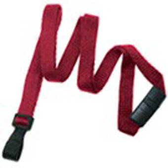 BRADY PEOPLE ID, STANDARD LANYARD,FBBAMBO, FLAT 3/8 INCH (10MM), 36 INCH LENGTH, RED, BLACK NO TWIST WIDE PLASTIC HOOK, BREAKAWAY, PACK OF 100